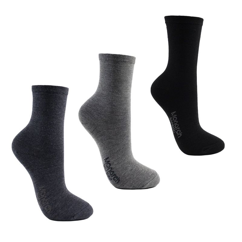 MONARCH - 3 Pares Calcetín Bamboo Liso Largo 3/4 Gris