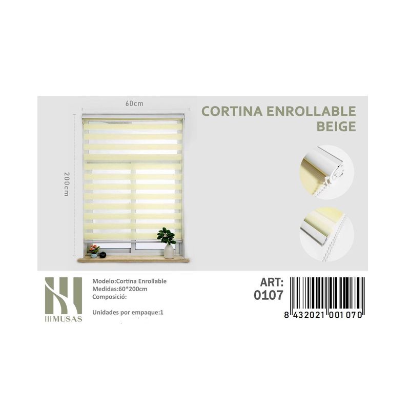 ANGELES DEL HOGAR - Cortina Roller Duo Lisa  60 cm x 200 cm Beige