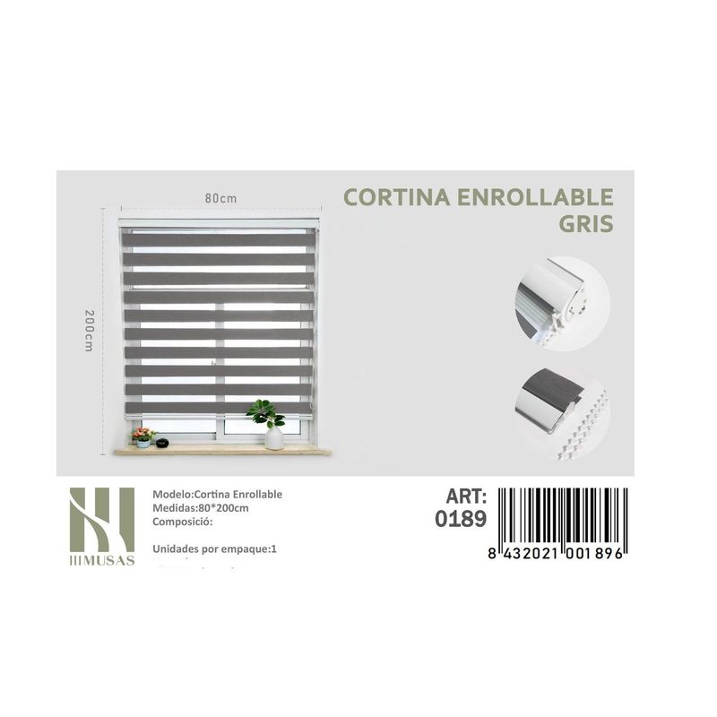 ANGELES DEL HOGAR - Cortina Roller Duo Lisa  80 cm x 200 cm Gris