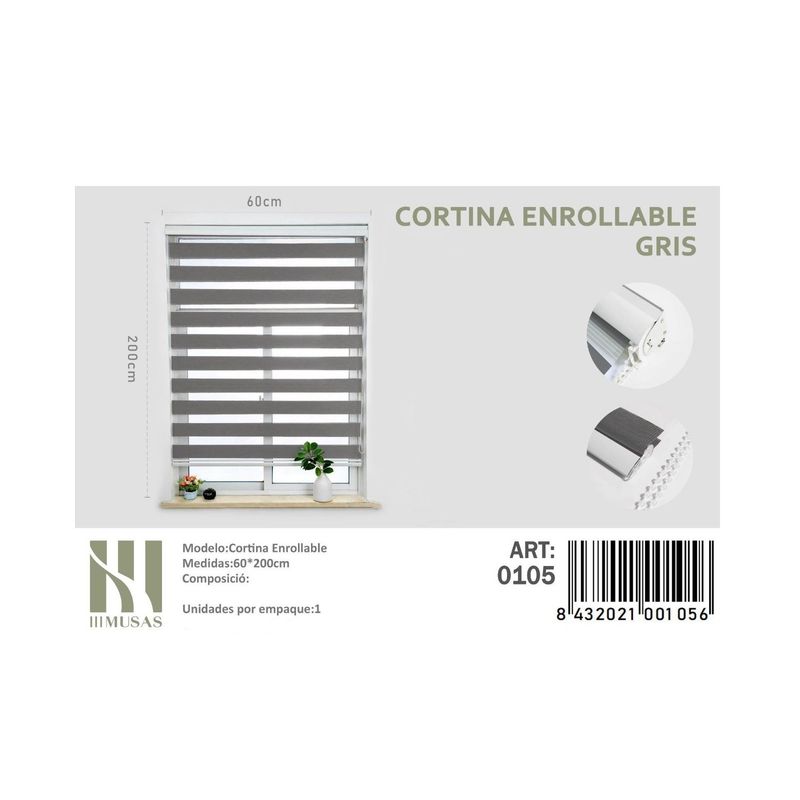 ANGELES DEL HOGAR - Cortina Roller Duo Lisa  60 cm x 200 cm Gris