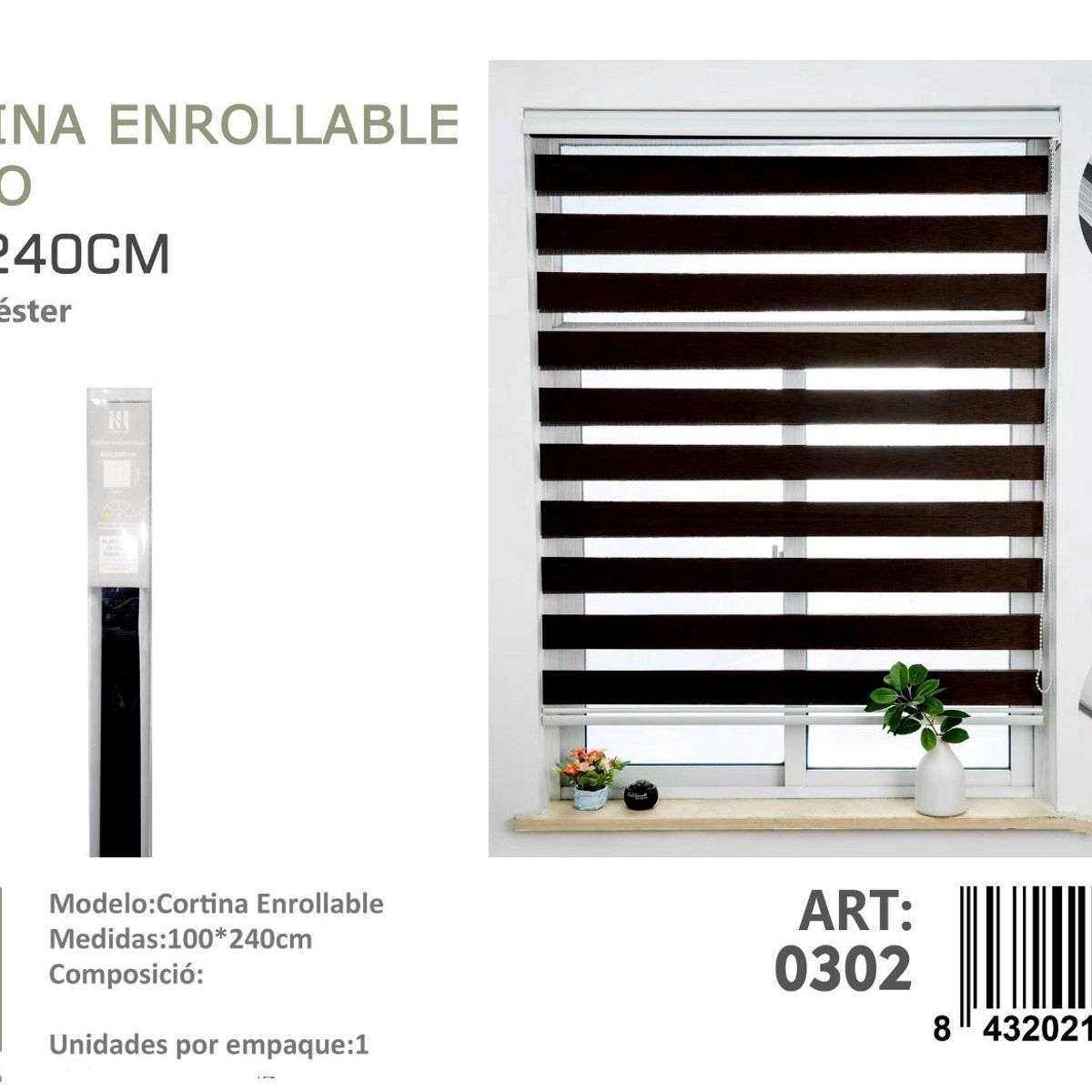 ANGELES DEL HOGAR - Cortina Roller Duo Lisa 100 cm x 240 cm Negro