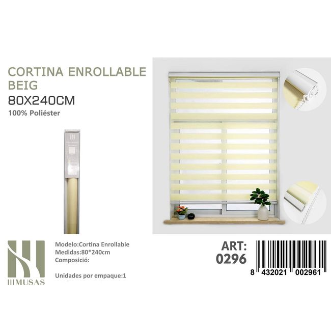 ANGELES DEL HOGAR - Cortina Roller Duo Lisa  80 cm x 240 cm Beige