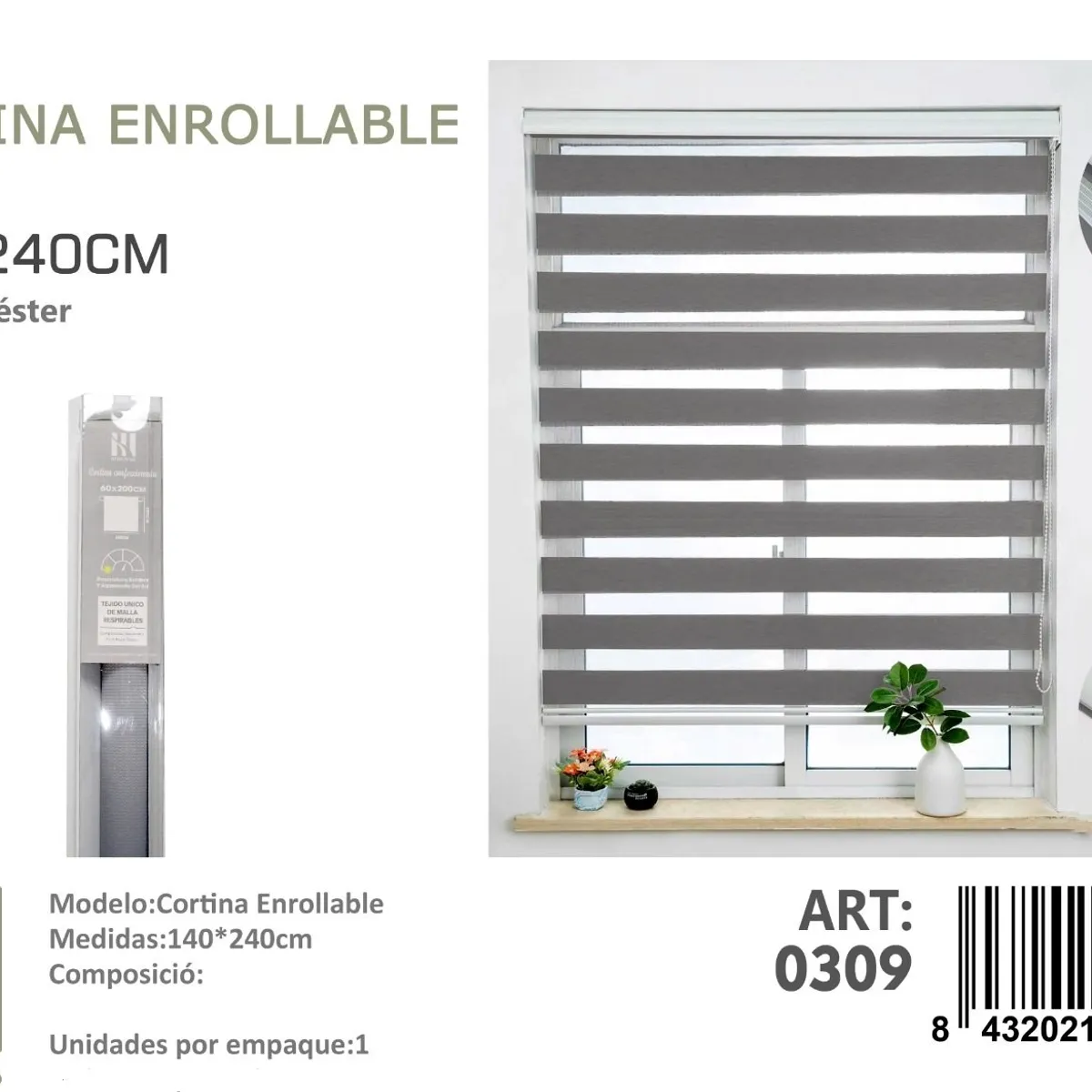 ANGELES DEL HOGAR - Cortina Roller Duo Lisa 140 cm x 240 cm Gris