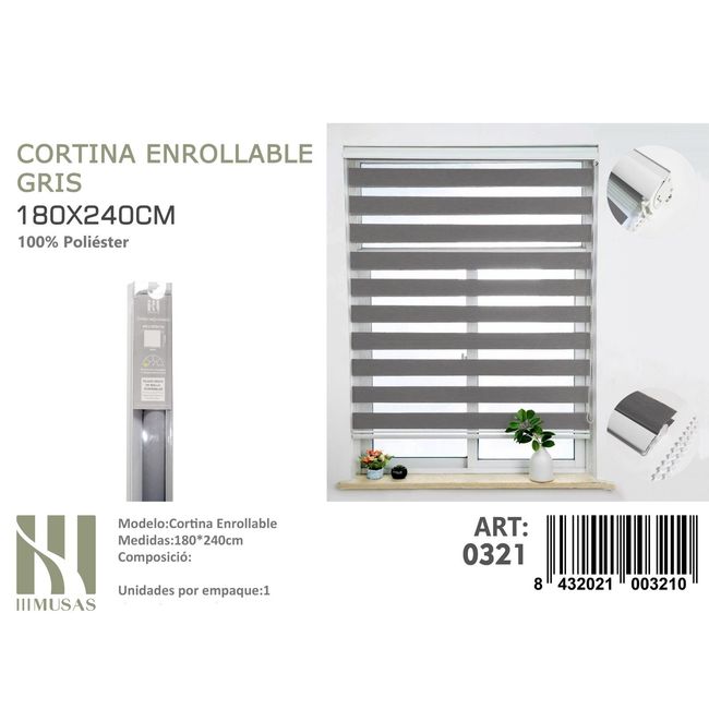 ANGELES DEL HOGAR - Cortina Roller Duo Lisa 180 cm x 240 cm Gris