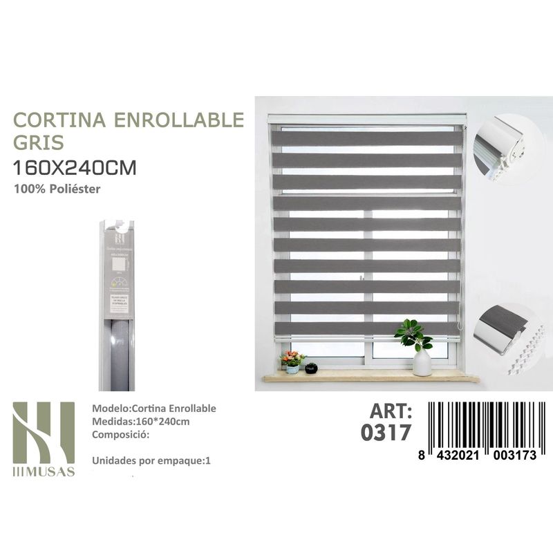ANGELES DEL HOGAR - Cortina Roller Duo Lisa 160 cm x 240 cm Gris