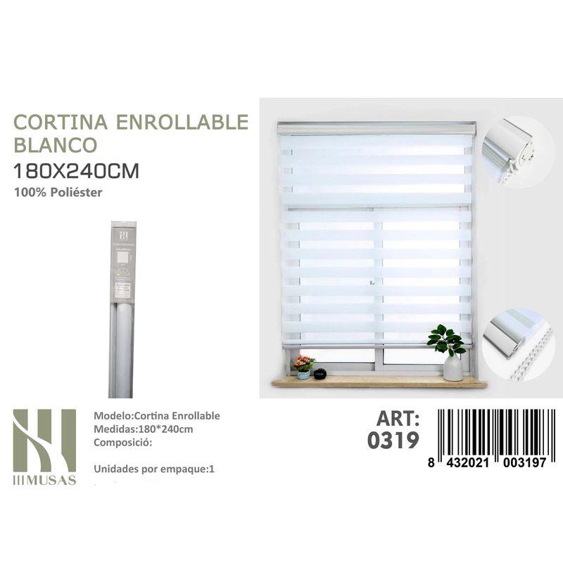 ANGELES DEL HOGAR - Cortina Roller Duo Lisa 180 cm x 240 cm Blanco