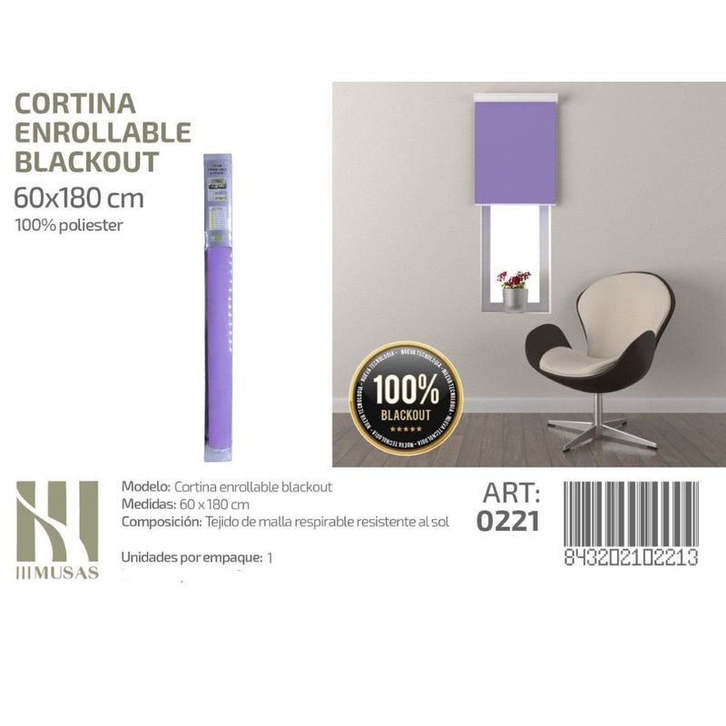 ANGELES DEL HOGAR - Cortina Roller Blackout 60 cm x 180 cm Lila