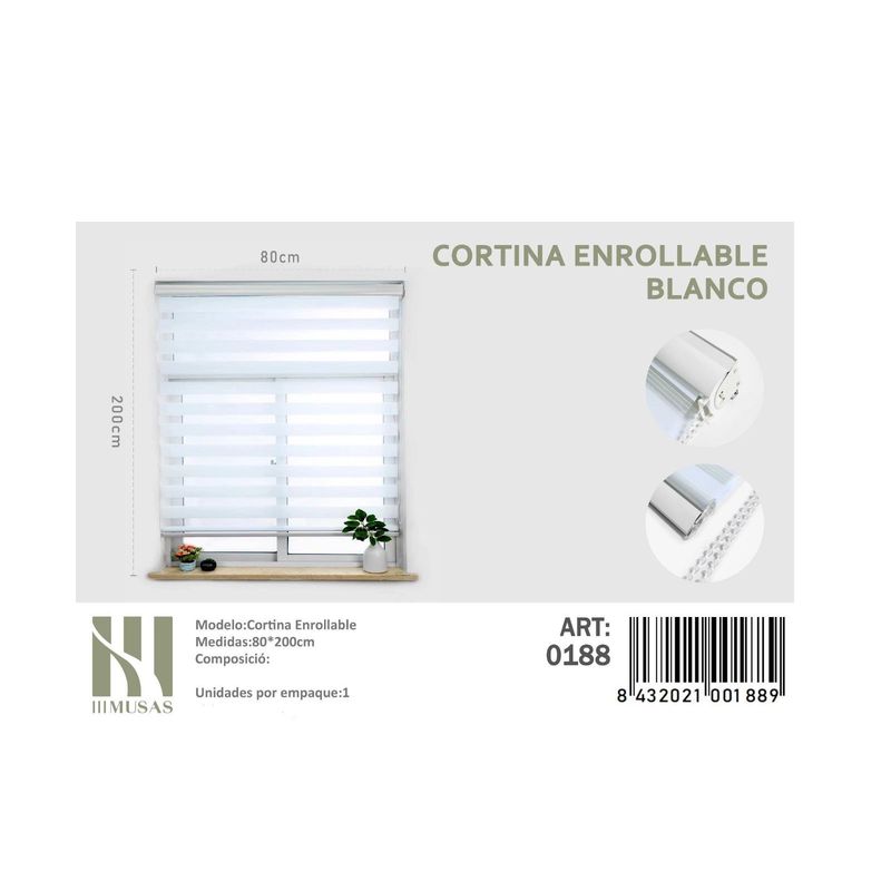 ANGELES DEL HOGAR - Cortina Roller Duo Lisa  80 cm x 200 cm Blanco