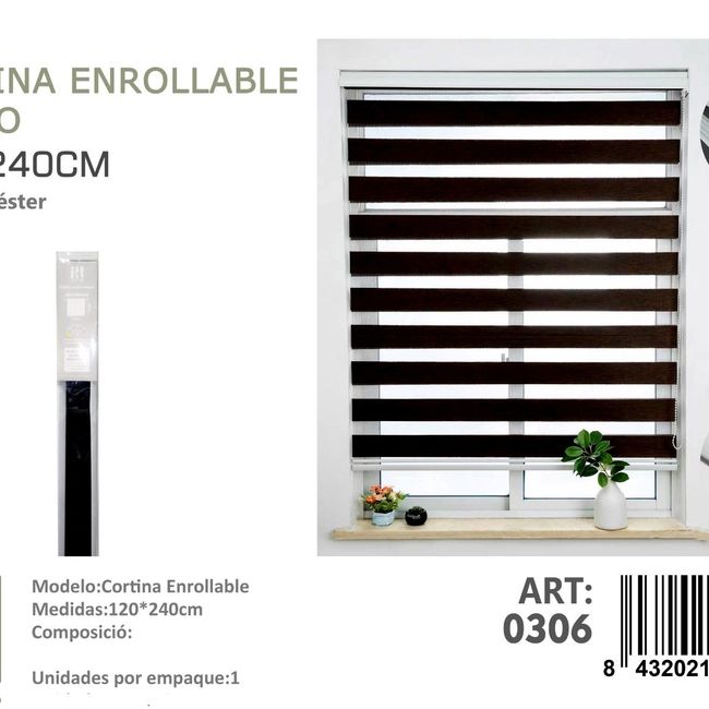 ANGELES DEL HOGAR - Cortina Roller Duo Lisa 120 cm x 240 cm Negro