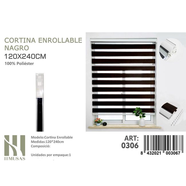 ANGELES DEL HOGAR - Cortina Roller Duo Lisa 120 cm x 240 cm Negro