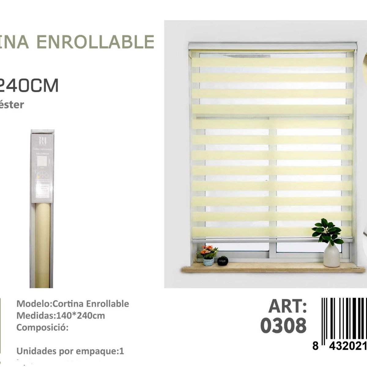 ANGELES DEL HOGAR - Cortina Roller Duo Lisa 140 cm x 240 cm Beige