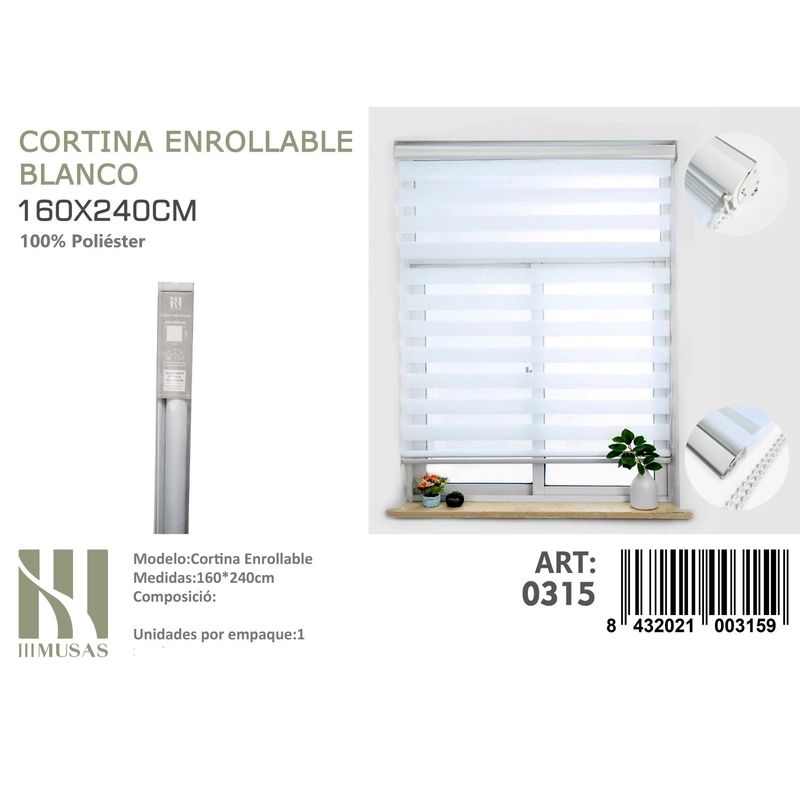 ANGELES DEL HOGAR - Cortina Roller Duo Lisa 160 cm x 240 cm Blanco