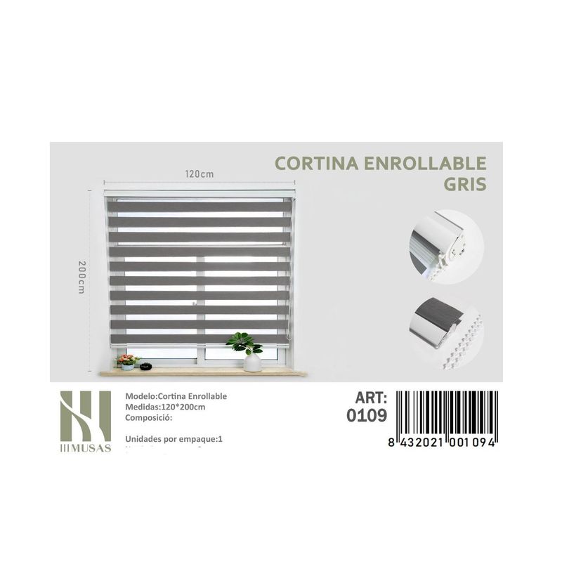 ANGELES DEL HOGAR - Cortina Roller Duo Lisa 120 cm x 200 cm Gris