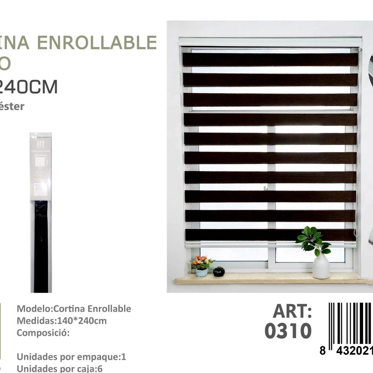 ANGELES DEL HOGAR - Cortina Roller Duo Lisa 140 cm x 240 cm Negro