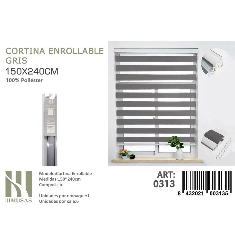 ANGELES DEL HOGAR - Cortina Roller Duo Lisa 150 cm x 240 cm Gris