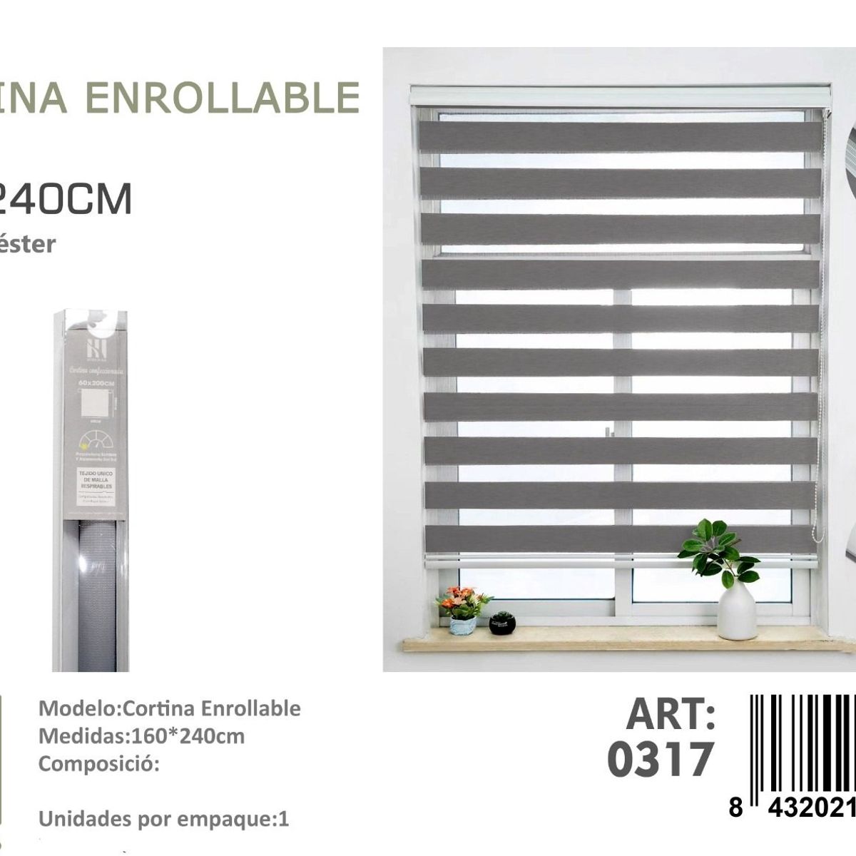 ANGELES DEL HOGAR - Cortina Roller Duo Lisa 160 cm x 240 cm Gris
