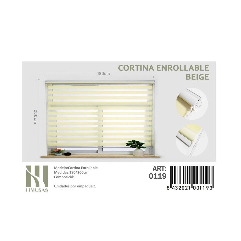 ANGELES DEL HOGAR - Cortina Roller Duo Lisa 180 cm x 200 cm Beige