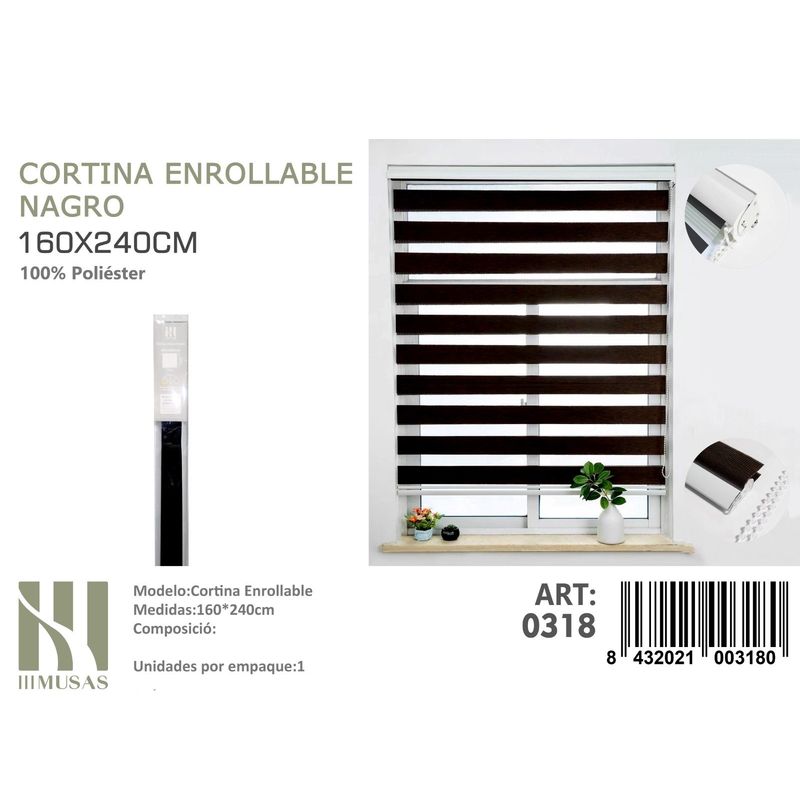 ANGELES DEL HOGAR - Cortina Roller Duo Lisa 160 cm x 240 cm Negro