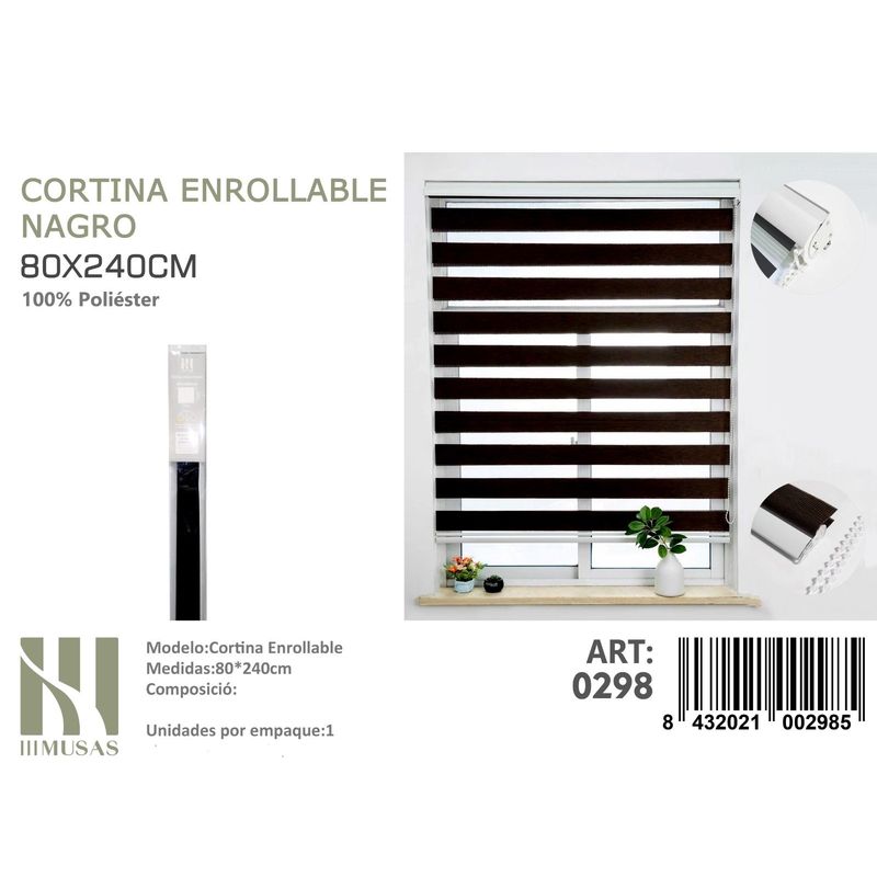ANGELES DEL HOGAR - Cortina Roller Duo Lisa  80 cm x 240 cm Negro