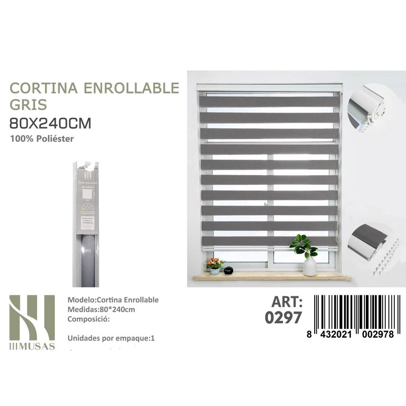 ANGELES DEL HOGAR - Cortina Roller Duo Lisa  80 cm x 240 cm Gris
