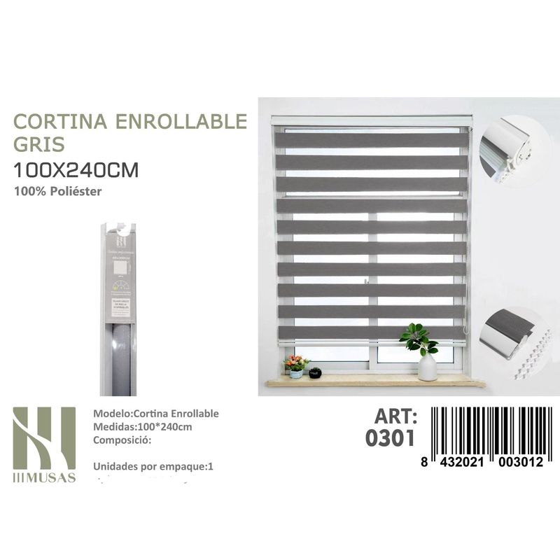 ANGELES DEL HOGAR - Cortina Roller Duo Lisa 100 cm x 240 cm Gris