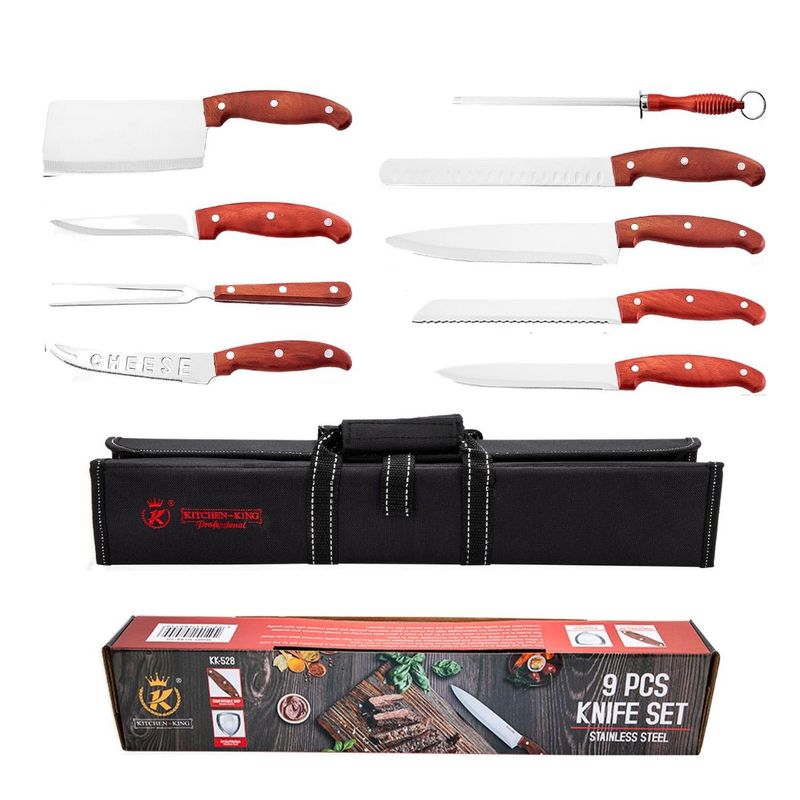 ELEONOR - Set Parrillero Cocina De Cuchillos 9 Piezas Con Bolso
