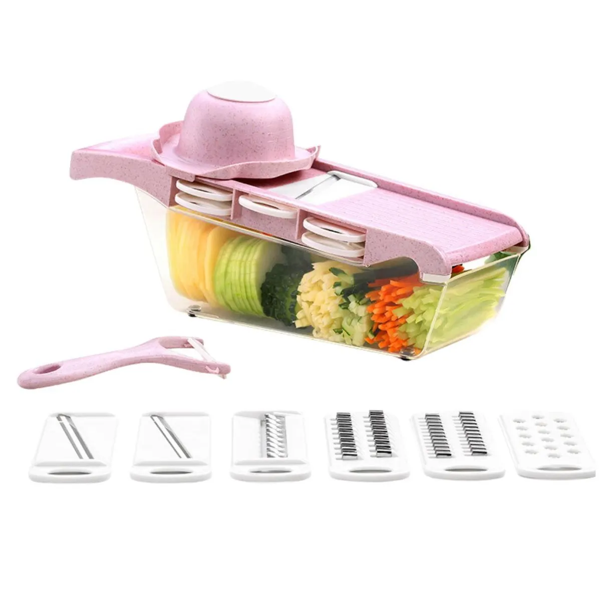 ELEONOR - Cortador Verduras Multifuncional Cuchillas Intercambiables - Rosa