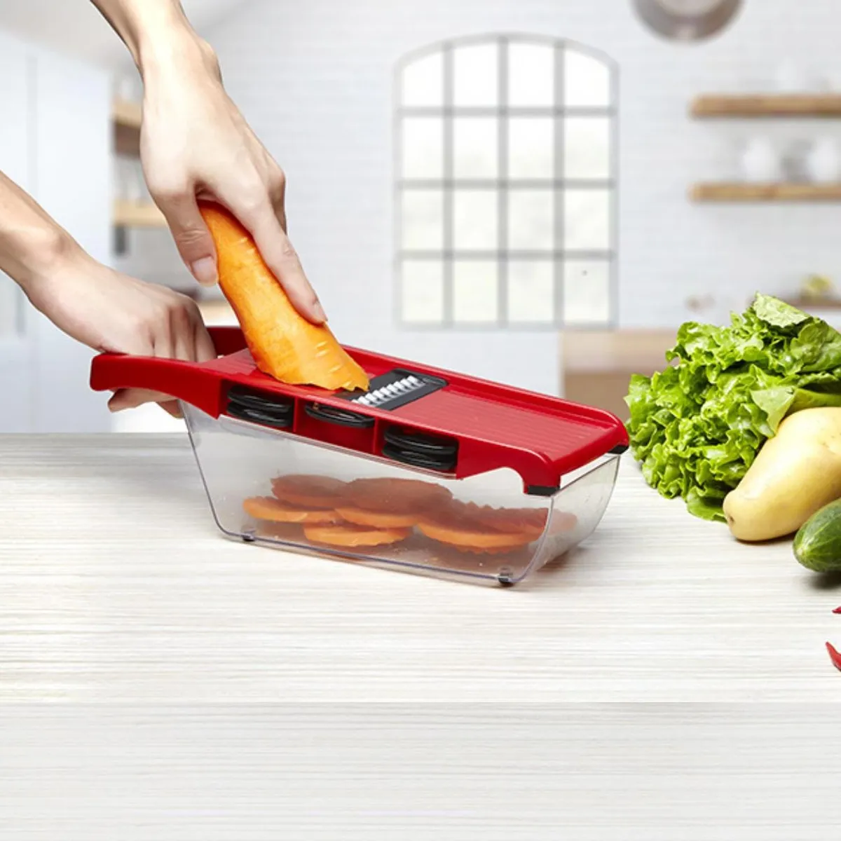 ELEONOR - Cortador Verduras Multifuncional Cuchillas Intercambiables - Rosa