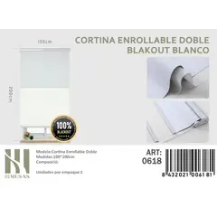 ANGELES DEL HOGAR - Cortinas Roller Blackout Doble 100 cm x 200 cm Blanco