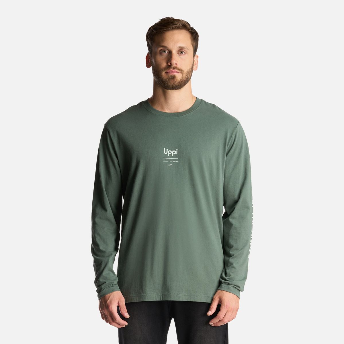 LIPPI - Polera Hombre Logo Lippi Long Sleeve T-Shirt Verde Musgo Lippi