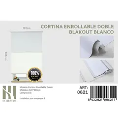 ANGELES DEL HOGAR - Cortinas Roller Blackout Doble  120 cm x 200 cm Blanco