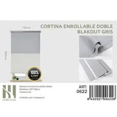 ANGELES DEL HOGAR - Cortinas Roller Blackout Doble  120 cm x 200 cm Gris
