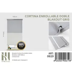 ANGELES DEL HOGAR - Cortinas Roller Blackout Doble 100 cm x 200 cm Gris