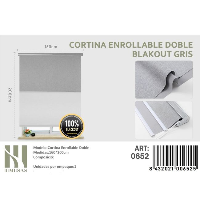 ANGELES DEL HOGAR - Cortinas Roller Blackout Doble Jaspeada  160 cm x 200 cm Gris