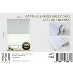 ANGELES DEL HOGAR - Cortinas Roller Blackout Doble jaspeada 180 cm x 200 cm Blanco
