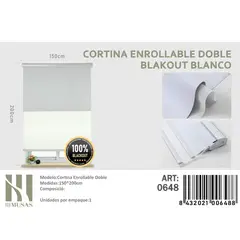 ANGELES DEL HOGAR - Cortinas Roller Blackout Doble Jaspeada 150 cm x 200 cm Blanco