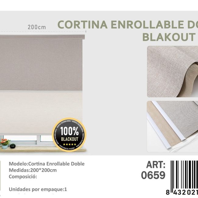 ANGELES DEL HOGAR - Cortinas Roller Blackout Doble jaspeada  200 cm x 200 cm Kaki