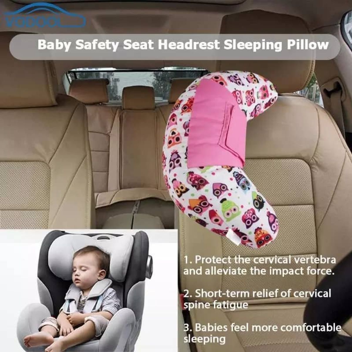 GENERICO - Cojin silla de auto para niños proteger de cuello rosado