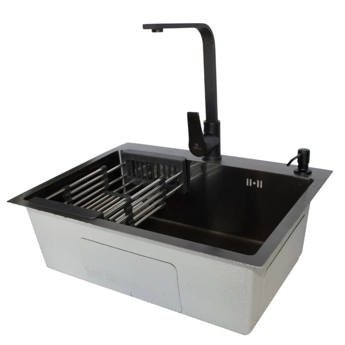 MODERN SPACE - Lavaplatos 55x43cm Black Acero Inox + Grifería Y Accesorios