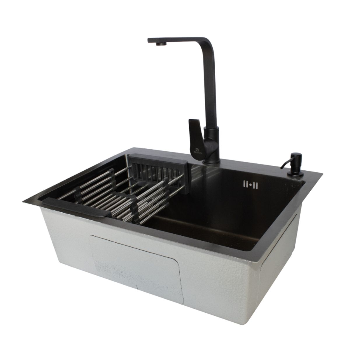 MODERN SPACE - Lavaplatos 55x43cm Black Acero Inox + Grifería Y Accesorios