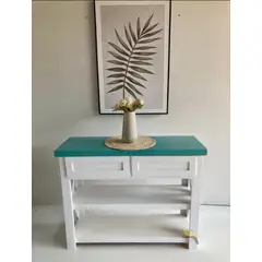 GENERICO - Mesa de arrimo blanco con calipso con 2 cajones