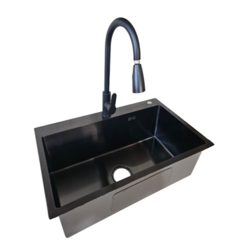 MODERN SPACE - Lavaplatos 60x45 Cm Negro 2mm Con Grifería Extraíble
