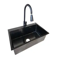 MODERN SPACE - Lavaplatos 60x45 Cm Negro 2mm Con Grifería Extraíble