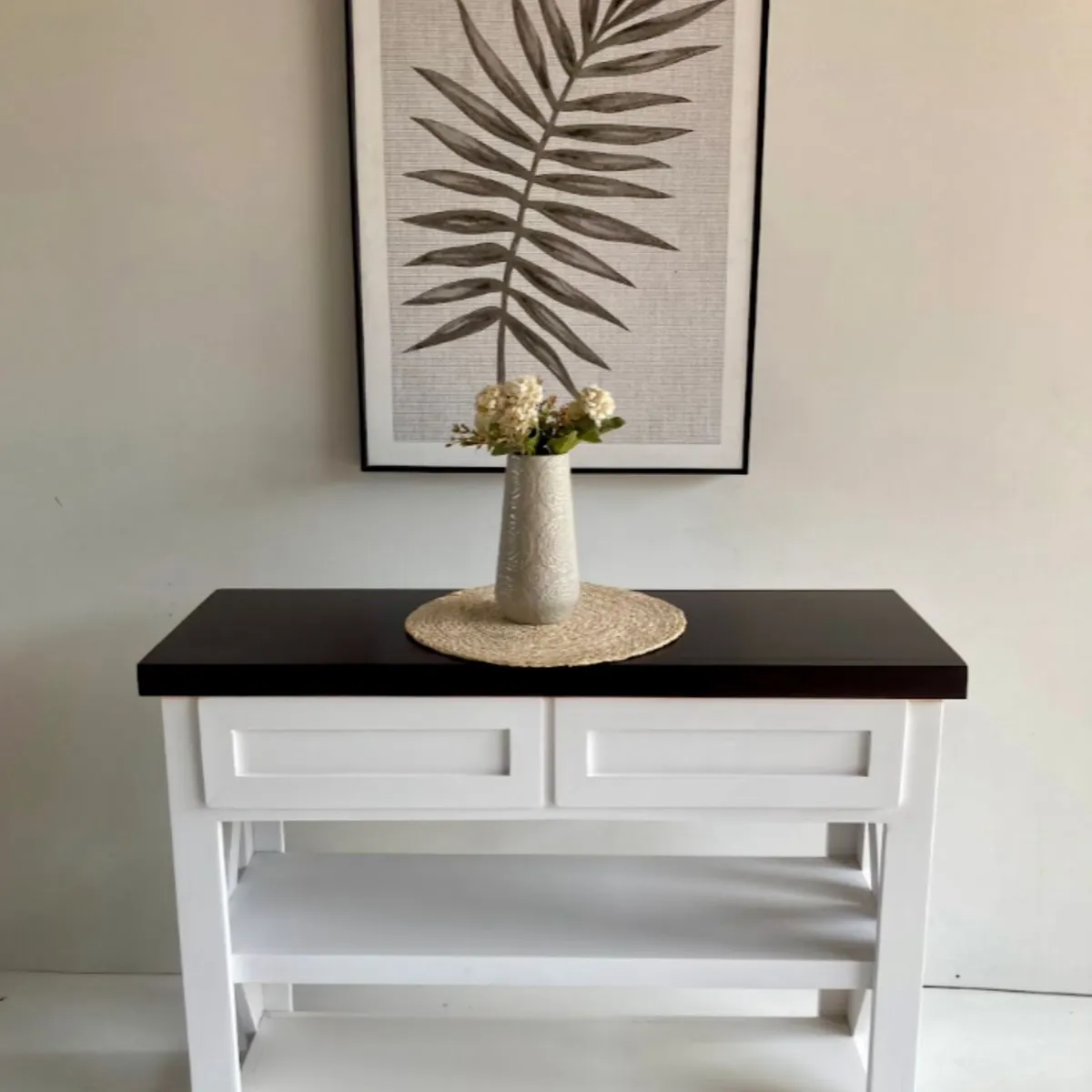 GENERICO - Mesa de arrimo blanco con chocolate con 2 cajones