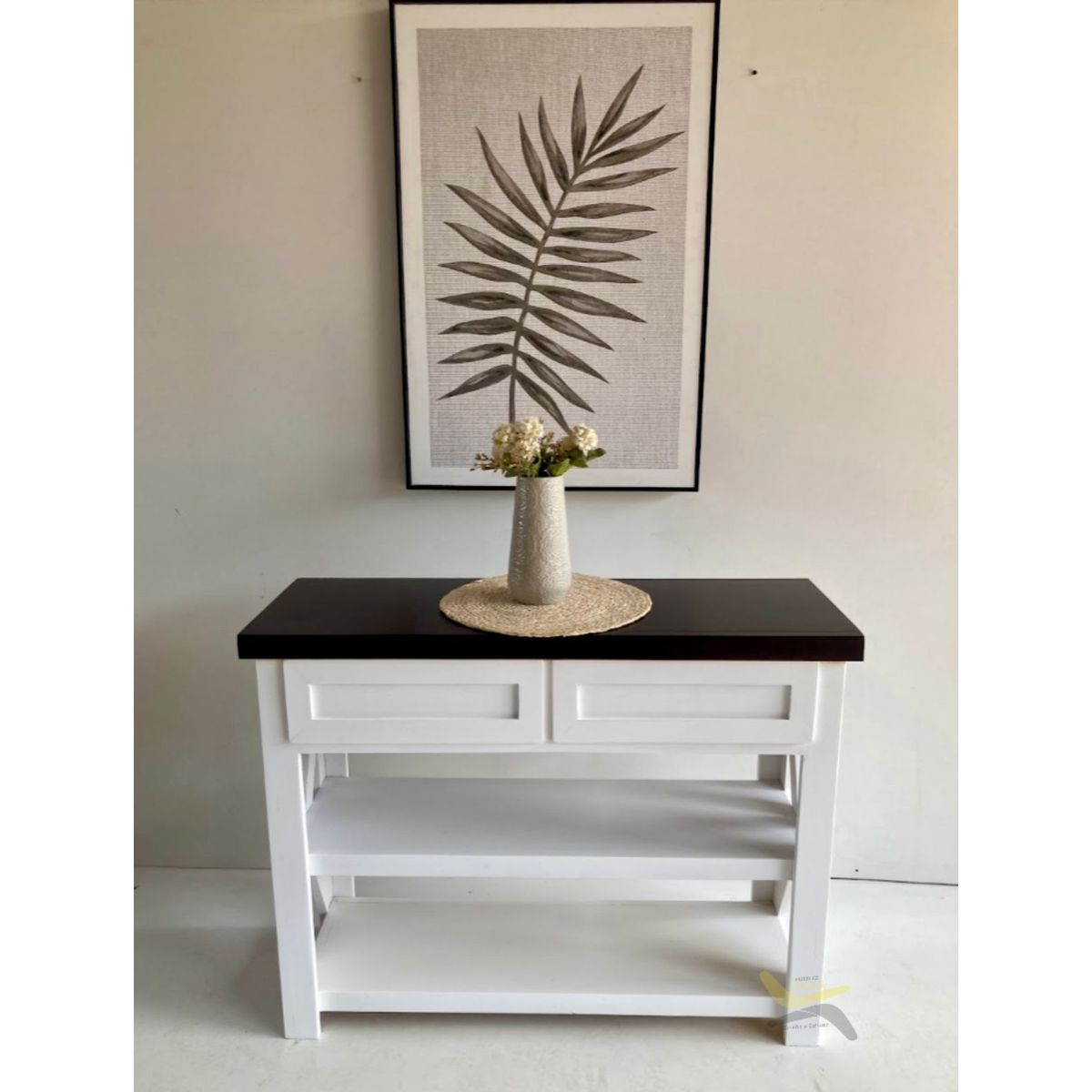 GENERICO - Mesa de arrimo blanco con chocolate con 2 cajones