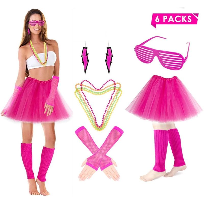 LUKOVEE - Set De Disfraz Fiesta Retro Los 80 Para Mujer 6 Pzs Colores