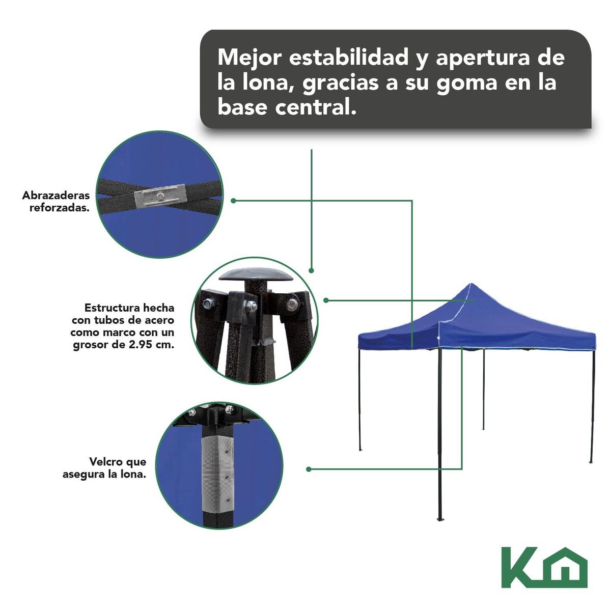 LUMAX - Gazebo Plegable Acero Pared Impermeable 3X3 Azul