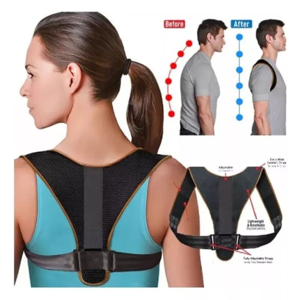 GENERICO - Corrector Postura Sana Comfort Ergonómico Espalda Recta