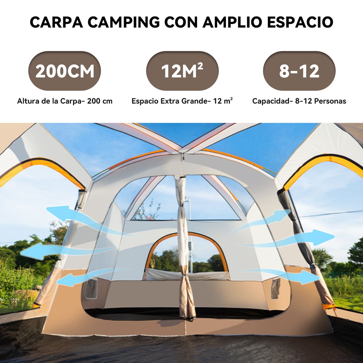 ELEMENT DESIGN - Carpa 10 Personas Impermeable con Doble Capa y Ventilación