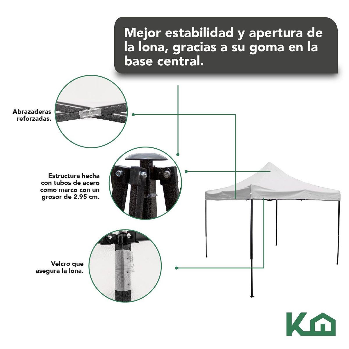 Gazebo Plegable Acero Pared Impermeable 3x3, marca LUMAX - Foto 2